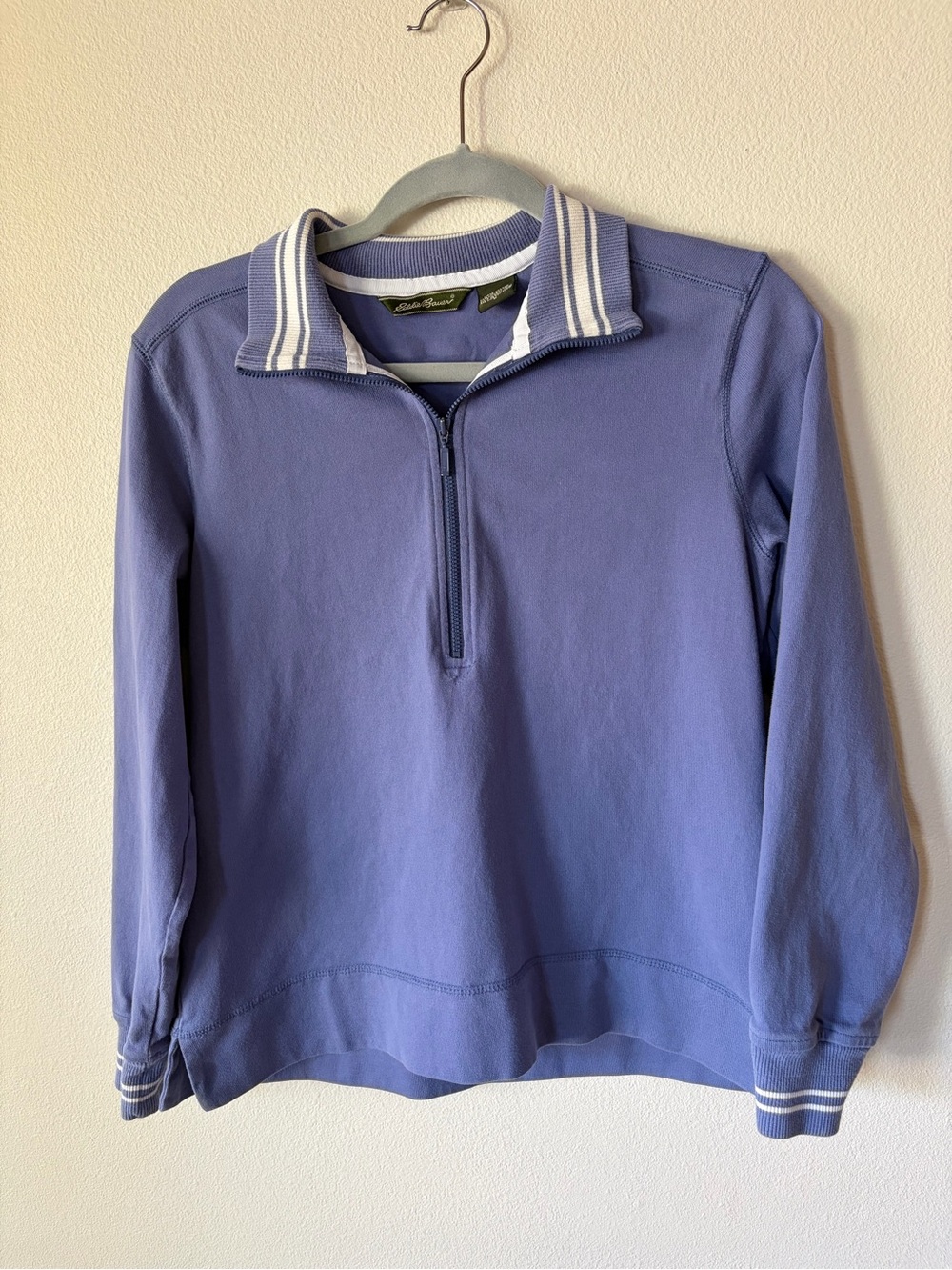 Vintage Eddie Bauer women’s cotton Half-Zip Pullover with Striped Collar